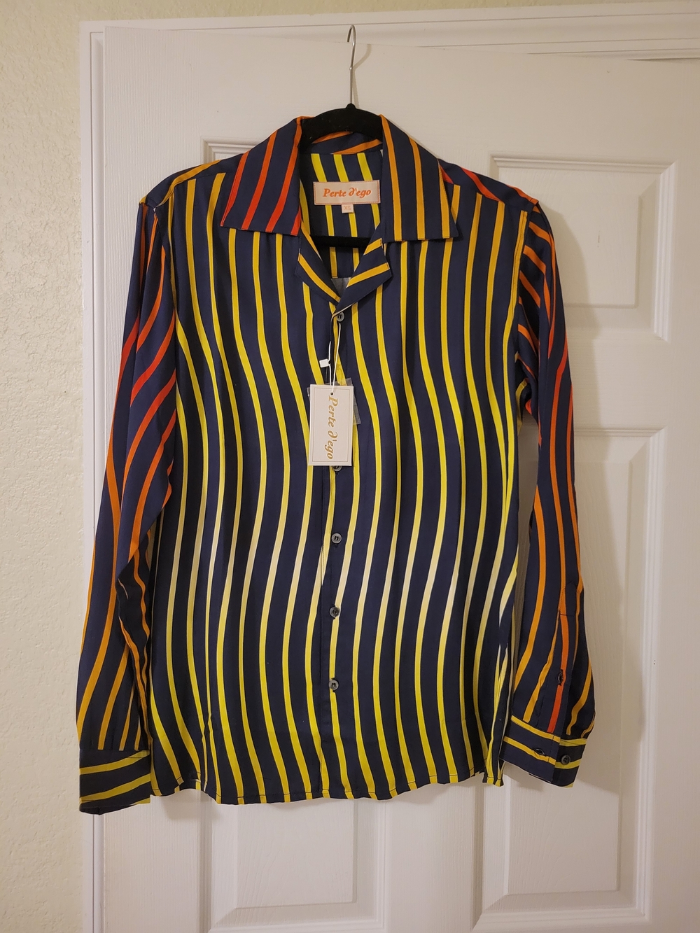 Perte d’Ego Navy & Yellow Vertical Stripe Button-Down Shirt